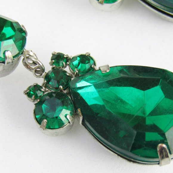 Vintage Rhinestone Earrings Emerald Green Pierced - Picture 3 of 4